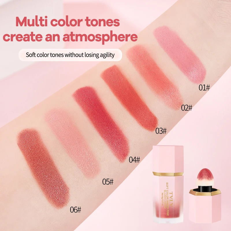 Liquid Blush Cream 6 Colors Smooth Velvet Matte Pink Blusher Natural Easy To Smudge