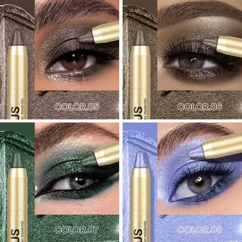 1 Pc Shimmer Eyeshadow Stick, Dual-ended Eyeshadow Pen, with Brush, Eye-catching Eye Makeup High Color Rendering, Concert Makeup