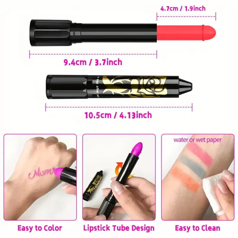 6Pcs UV Neon Face Painting Kit,Glow in the Dark Under UV Lights,Black Light Glow Makeup Kit,Washable Water Soluble Face Painting
