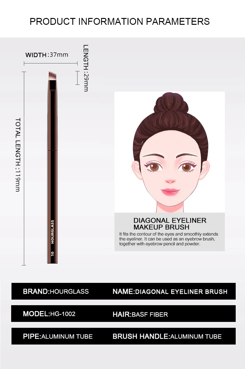 Hourglass Makeup Brush- No.10 Angled Eyeliner/ Eyebrow Brush Soft and Skin-friendly Fiber Hair Fashion Design Single Eye Brush
