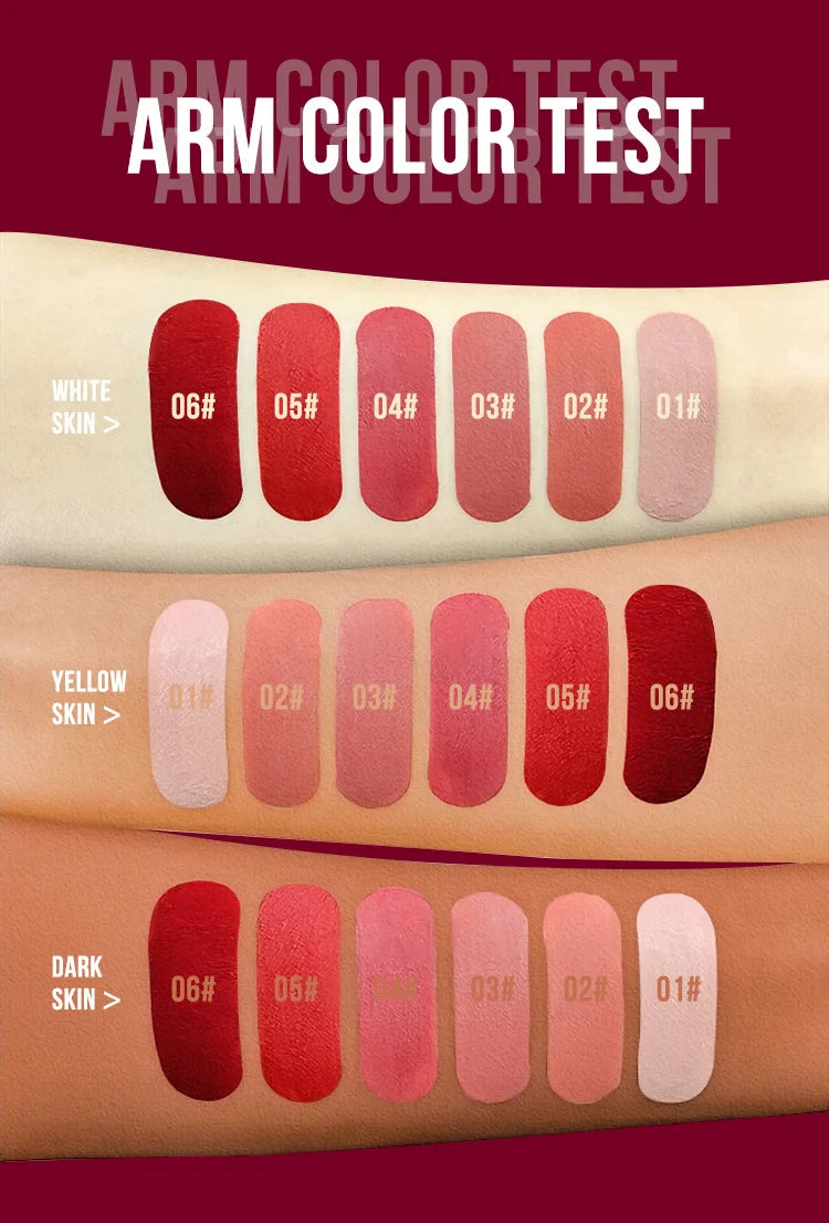 MLSMILE 6 Color Non-stick cup Velvet Satin Gloss Lip glaze Mist Liquid matte lipstick Waterproof long-lasting color liquid