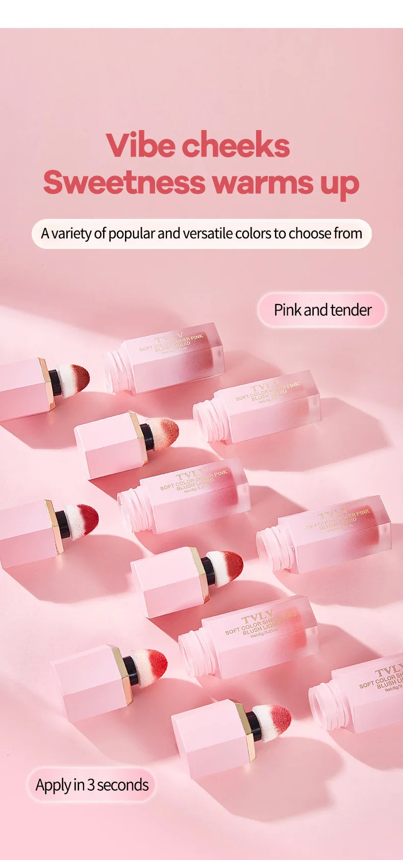 Liquid Blush Cream 6 Colors Smooth Velvet Matte Pink Blusher Natural Easy To Smudge
