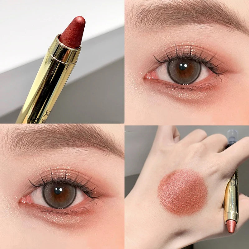 Metallic Glitter Eyeshadow Stick Matte Red Waterproof Shimmer Lying Silkworm Long Lasting High Gloss Pearlescent Eyeshadow Pen