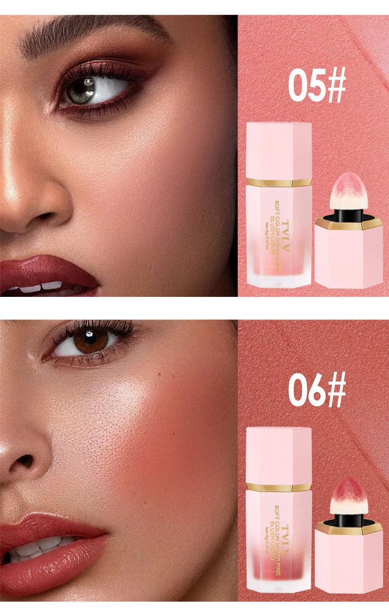 Liquid Blush Cream 6 Colors Smooth Velvet Matte Pink Blusher Natural Easy To Smudge
