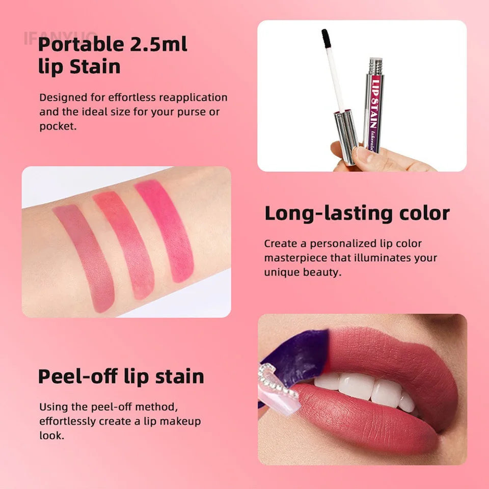 Silver Tube Peel Off Tattoo Lipgloss Waterproof Liquid Matte Lip Tint RosePink Tear-off Lip Stain Non Stick Cup Quick Dry Makeup