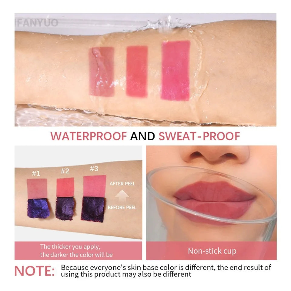 Silver Tube Peel Off Tattoo Lipgloss Waterproof Liquid Matte Lip Tint RosePink Tear-off Lip Stain Non Stick Cup Quick Dry Makeup
