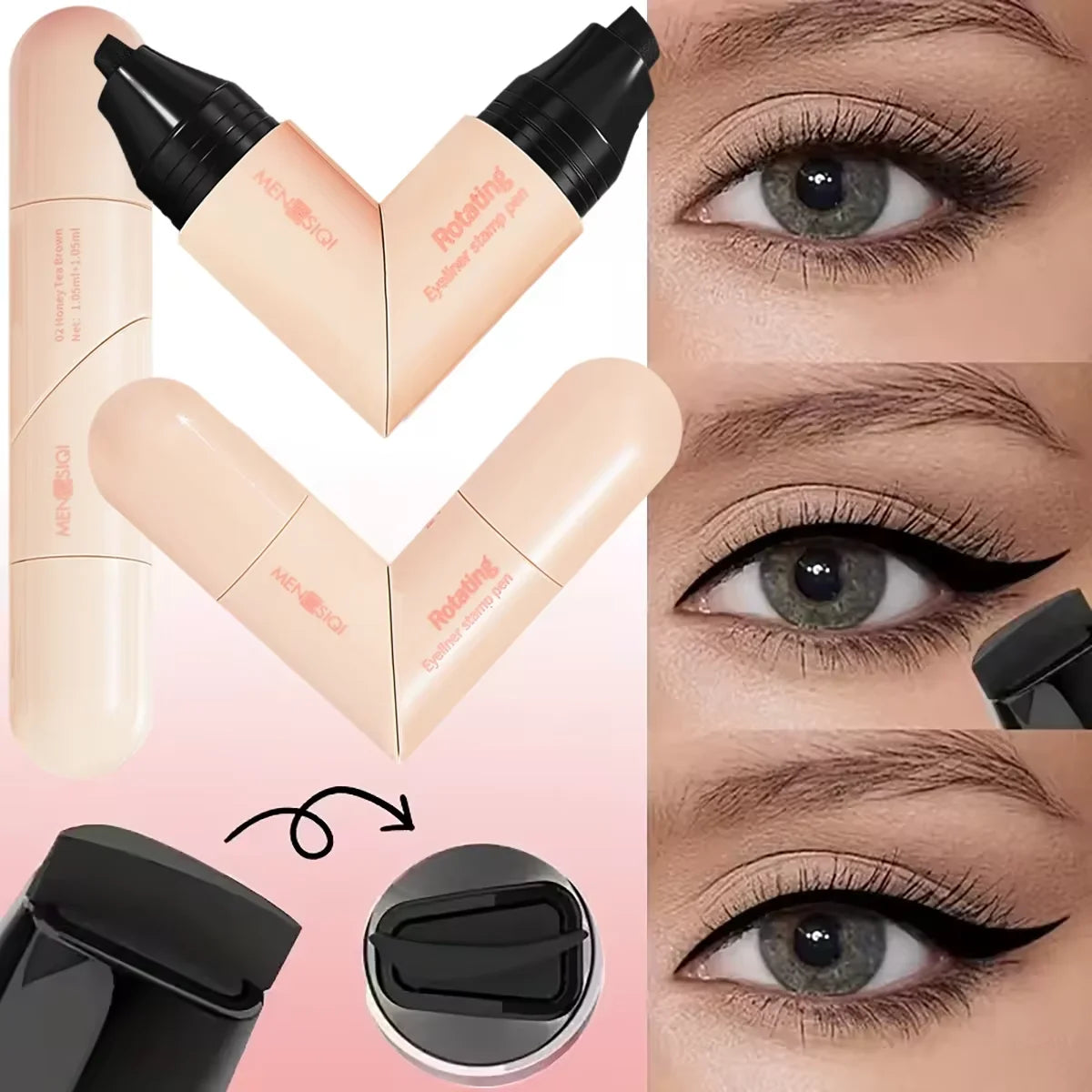 2 in 1 Rotating Eyeliner Stamp Smooth Waterproof Long Lasting Smudge Resistant Eyeliner