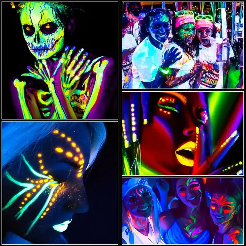 6Pcs UV Neon Face Painting Kit,Glow in the Dark Under UV Lights,Black Light Glow Makeup Kit,Washable Water Soluble Face Painting