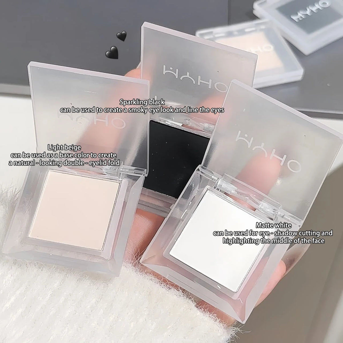 Long-Lasting Matte White and Smoky Black Eyeshadow Palette,Delicate, High-Pigment Monochrome, Contour Enhancing, for daily wear