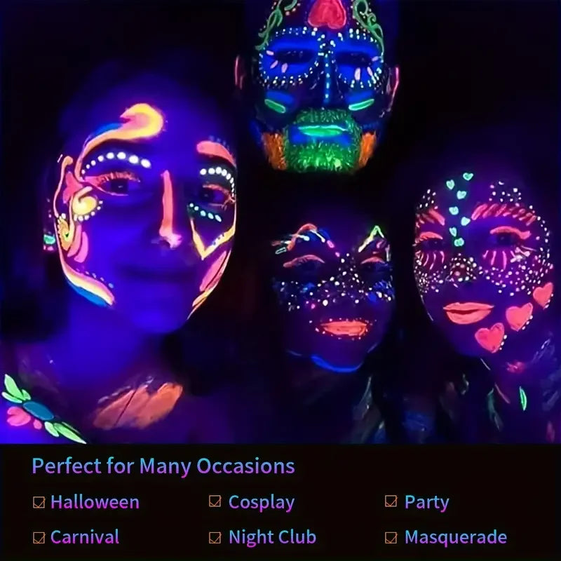 6Pcs UV Neon Face Painting Kit,Glow in the Dark Under UV Lights,Black Light Glow Makeup Kit,Washable Water Soluble Face Painting